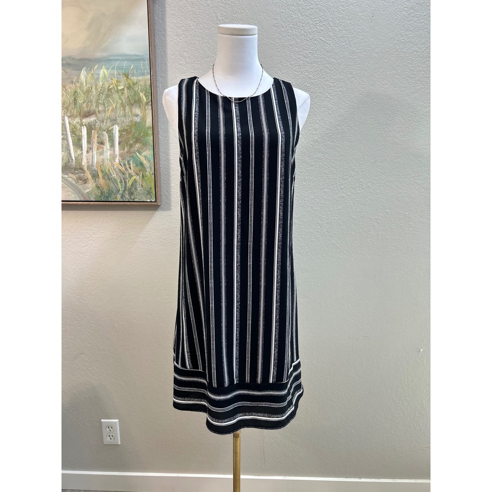 Peppermint USA Black & White Striped Sleeveless Shift Dress Size S